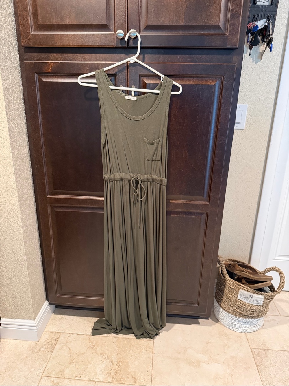 12 Pm By Mon Ami Olive Tank Maxi Dress with Drawstring